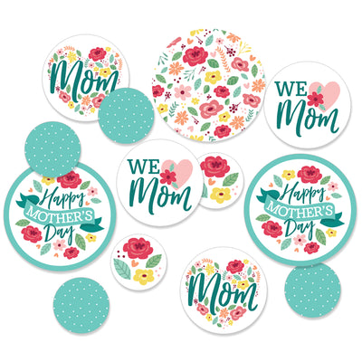 Colorful Floral Happy Mother's Day - We Love Mom Party Giant Circle Confetti - Party Decorations - Large Confetti 27 Count