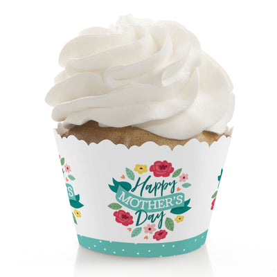 Colorful Floral Happy Mother's Day - We Love Mom Party Decorations - Party Cupcake Wrappers - Set of 12