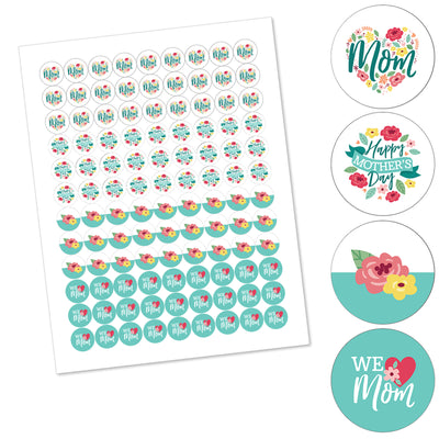 Colorful Floral Happy Mother's Day - We Love Mom Party Round Candy Sticker Favors - Labels Fit Chocolate Candy (1 sheet of 108)