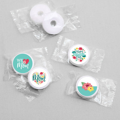 Colorful Floral Happy Mother's Day - We Love Mom Party Round Candy Sticker Favors - Labels Fit Chocolate Candy (1 sheet of 108)
