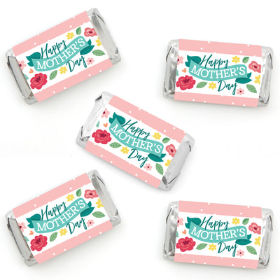 Colorful Floral Happy Mother's Day - Mini Candy Bar Wrapper Stickers - We Love Mom Party Small Favors - 40 Count