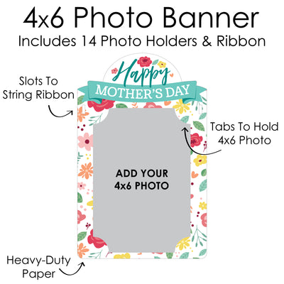 Colorful Floral Happy Mother's Day - DIY We Love Mom Party Decor - Picture Display - Photo Banner