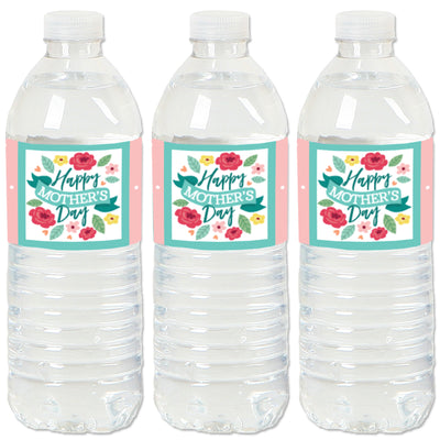 Colorful Floral Happy Mother's Day - We Love Mom Party Water Bottle Sticker Labels - Set of 20