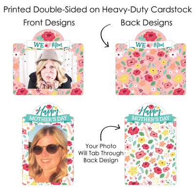 Colorful Floral Happy Mother's Day - We Love Mom Party Picture Centerpiece Sticks - Photo Table Toppers - 15 Pieces