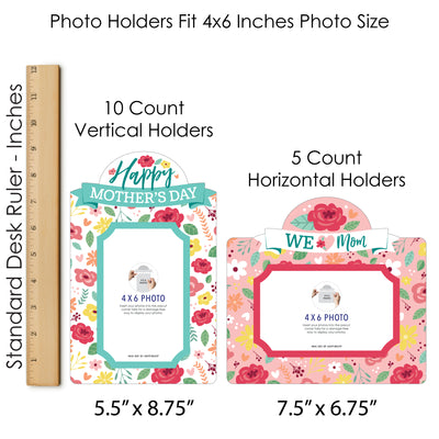 Colorful Floral Happy Mother's Day - We Love Mom Party Picture Centerpiece Sticks - Photo Table Toppers - 15 Pieces