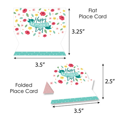 Colorful Floral Happy Mother's Day - We Love Mom Party Tent Buffet Card - Table Setting Name Place Cards - Set of 24