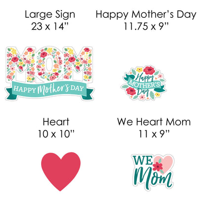 Colorful Floral Happy Mother's Day - Yard Sign and Outdoor Lawn Decorations - We Love Mom Party Yard Signs - Set of 8