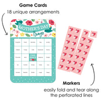 Colorful Floral Happy Mother's Day - Bingo Cards and Markers - We Love Mom Party Shaped Bingo Game - Set of 18