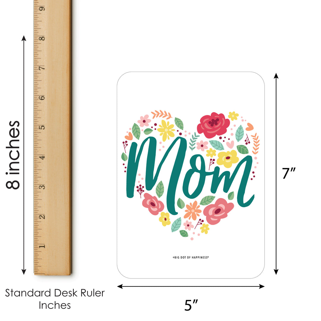 Colorful Floral Happy Mother's Day - Bingo Cards and Markers - We Love Mom Party Shaped Bingo Game - Set of 18