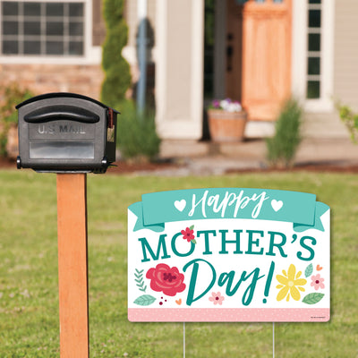 Colorful Floral Happy Mother's Day - We Love Mom Party Yard Sign Lawn Decorations - Party Yardy Sign
