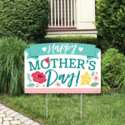 Colorful Floral Happy Mother's Day - We Love Mom Party Yard Sign Lawn Decorations - Party Yardy Sign