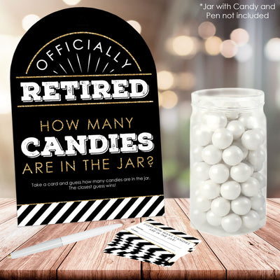 Happy Retirement - How Many Candies Retirement Party Game - 1 Stand and 40 Cards - Candy Guessing Game