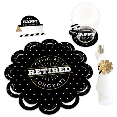 Happy Retirement - Retirement Party Paper Charger and Table Decorations - Chargerific Kit - Place Setting for 8