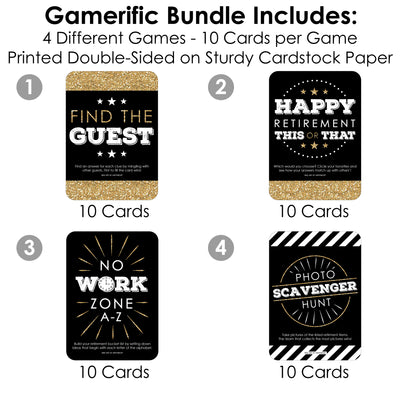 Happy Retirement - 4 Retirement Party Games - 10 Cards Each - Gamerific Bundle