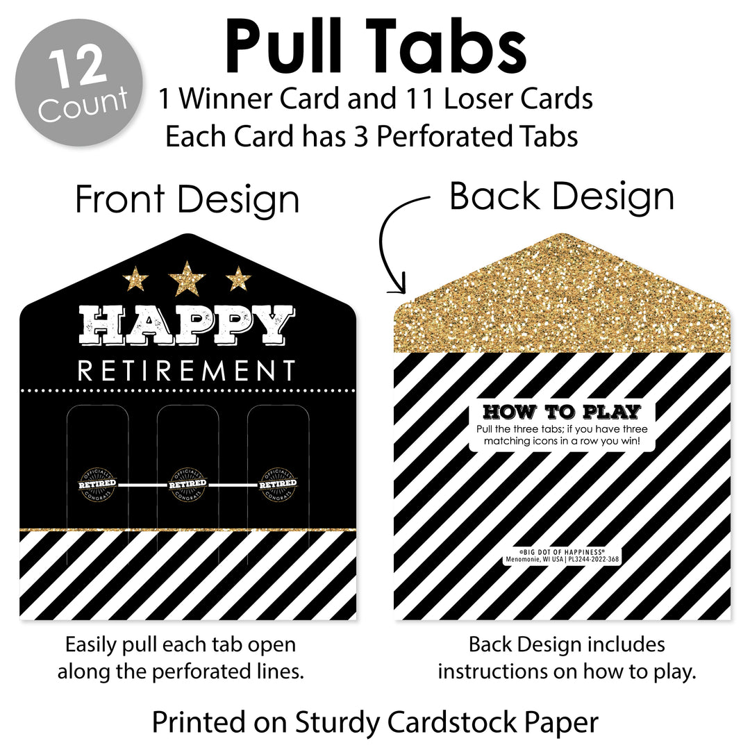 Happy Retirement - Retirement Party Game Pickle Cards - Pull Tabs 3-in-a-Row - Set of 12