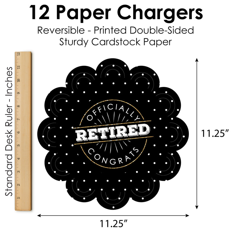 Happy Retirement - Retirement Party Round Table Decorations - Paper Chargers - Place Setting For 12