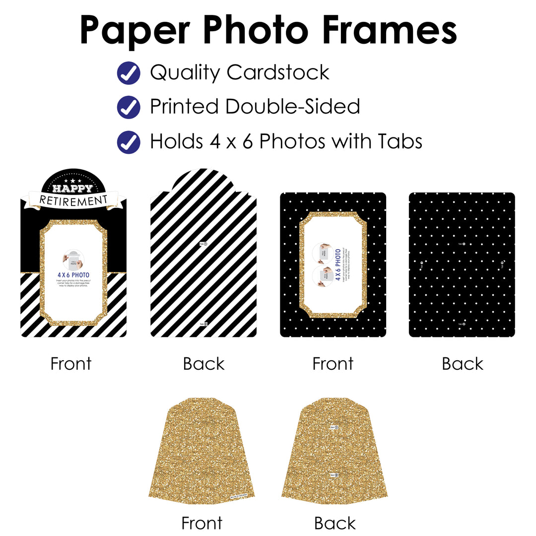 Happy Retirement - Retirement Party 4x6 Picture Display - Paper Photo Frames - Set of 12