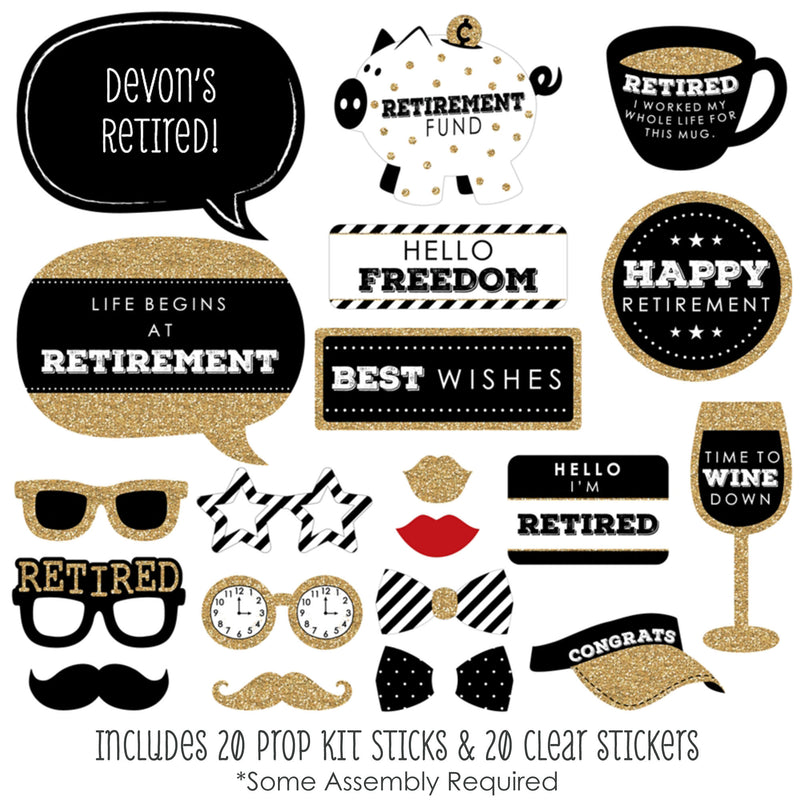 Happy Retirement - Retirement Party Photo Booth Props Kit - 20 Count