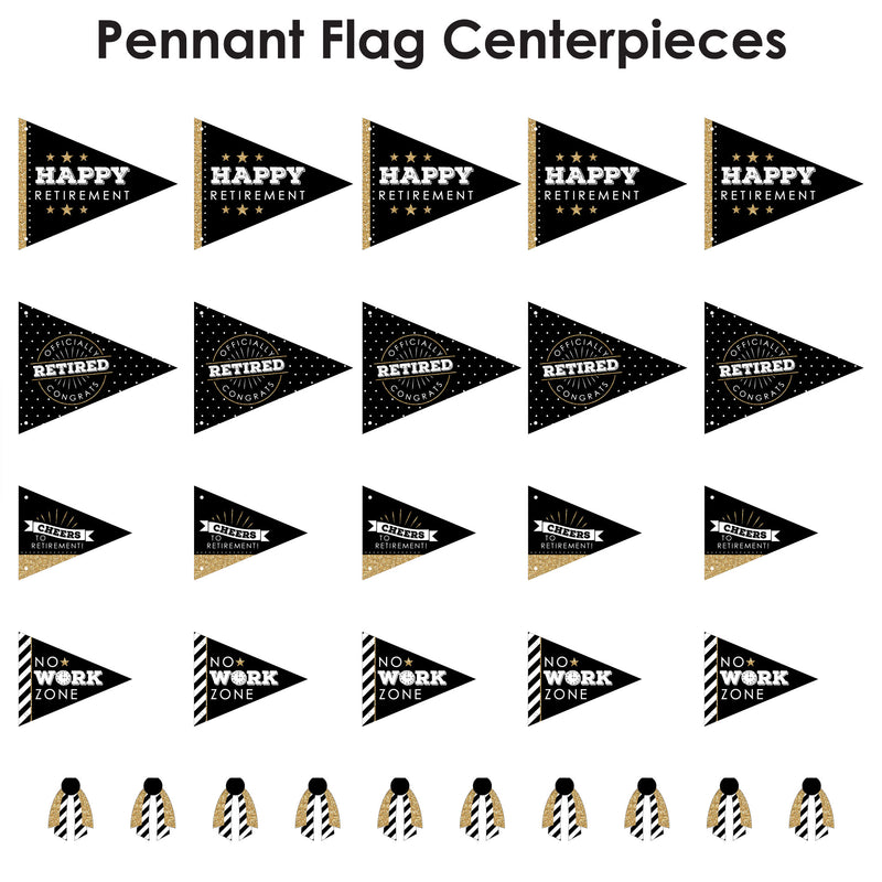 Happy Retirement - Triangle Retirement Party Photo Props - Pennant Flag Centerpieces - Set of 20