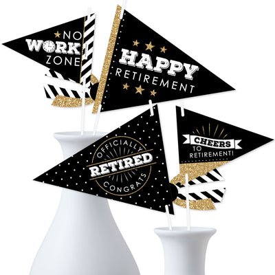 Happy Retirement - Triangle Retirement Party Photo Props - Pennant Flag Centerpieces - Set of 20
