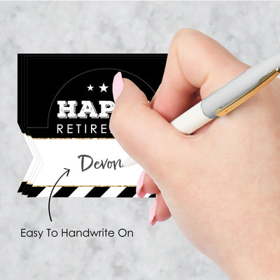 Happy Retirement - Retirement Party Tent Buffet Card - Table Setting Name Place Cards - Set of 24