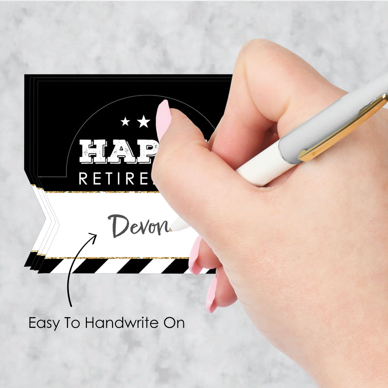 Happy Retirement - Retirement Party Tent Buffet Card - Table Setting Name Place Cards - Set of 24