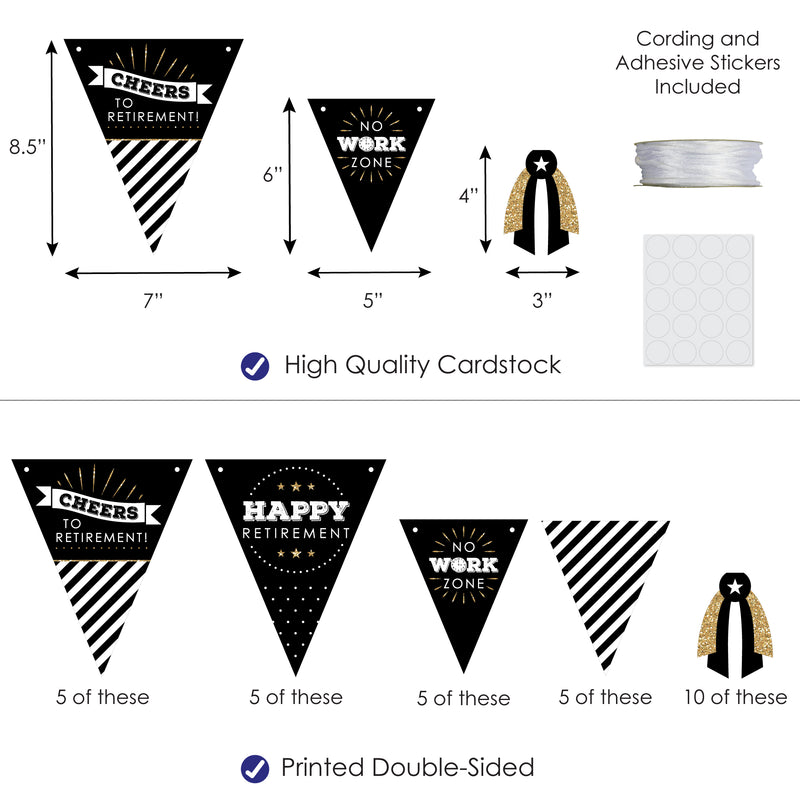Happy Retirement - DIY Retirement Party Pennant Garland Decoration - Triangle Banner - 30 Pieces