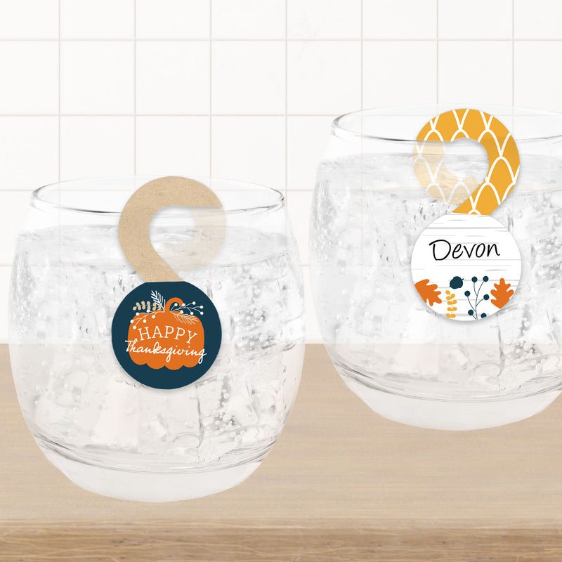 Happy Thanksgiving - Fall Harvest Party Paper Beverage Markers for Glasses - Drink Tags - Set of 24