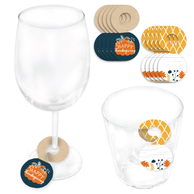 Happy Thanksgiving - Fall Harvest Party Paper Beverage Markers for Glasses - Drink Tags - Set of 24