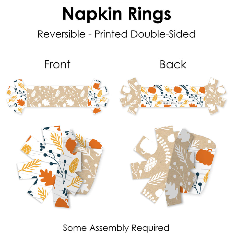 Happy Thanksgiving - Fall Harvest Party Paper Napkin Holder - Napkin Rings - Set of 24