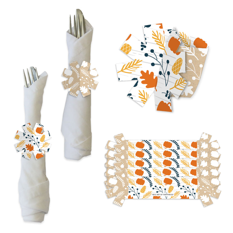 Happy Thanksgiving - Fall Harvest Party Paper Napkin Holder - Napkin Rings - Set of 24