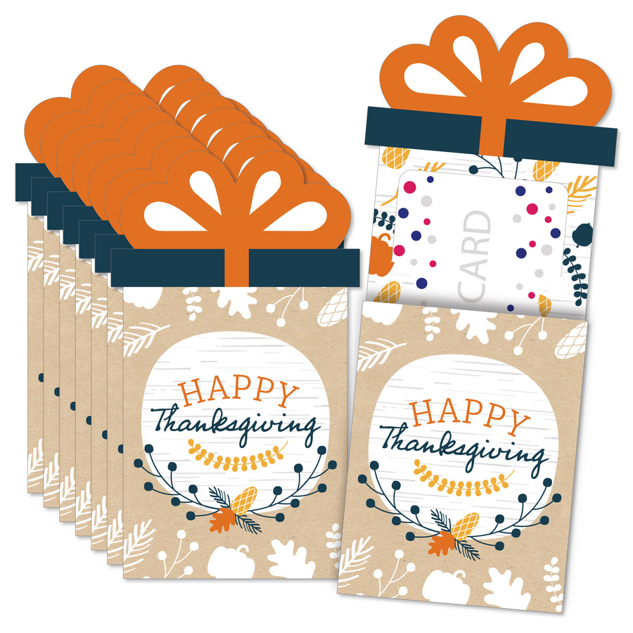 Happy Thanksgiving - Fall Harvest Party Money and Gift Card Sleeves - Nifty Gifty Card Holders - Set of 8