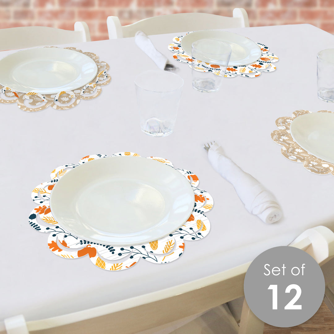 Happy Thanksgiving - Fall Harvest Party Round Table Decorations - Paper Chargers - Place Setting For 12