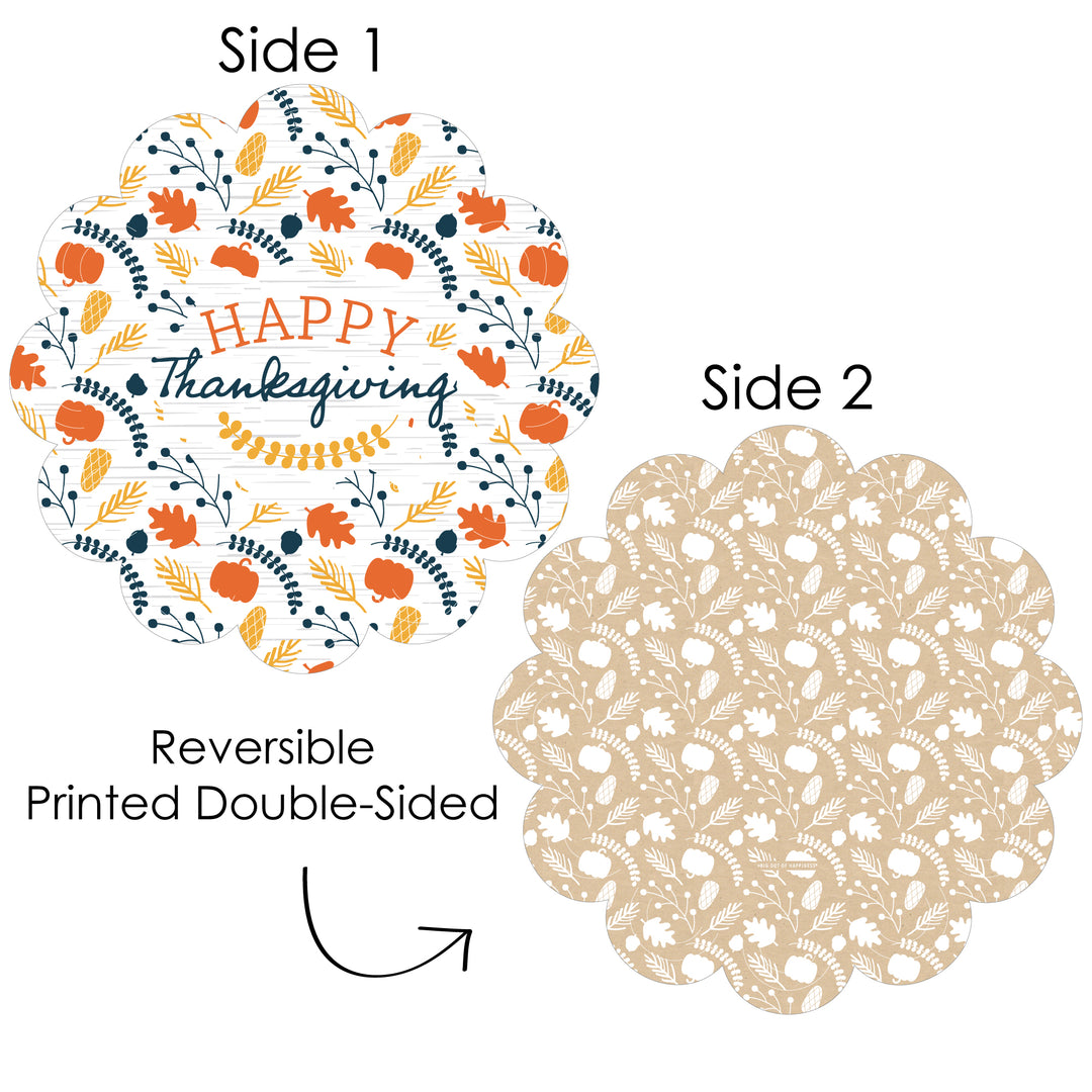 Happy Thanksgiving - Fall Harvest Party Round Table Decorations - Paper Chargers - Place Setting For 12