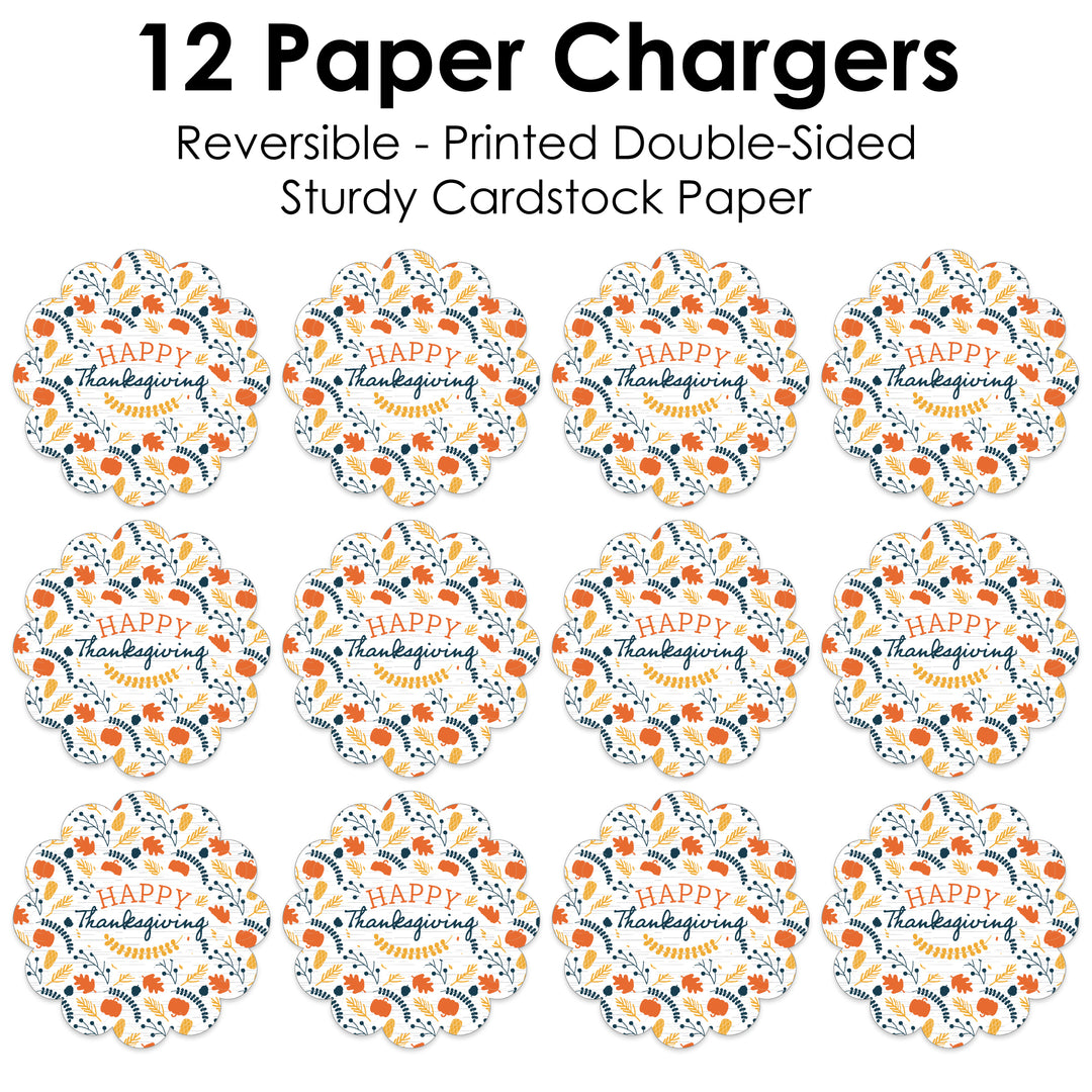 Happy Thanksgiving - Fall Harvest Party Round Table Decorations - Paper Chargers - Place Setting For 12