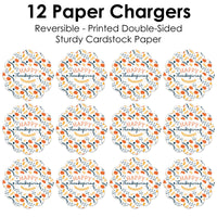 Happy Thanksgiving - Fall Harvest Party Round Table Decorations - Paper Chargers - Place Setting For 12