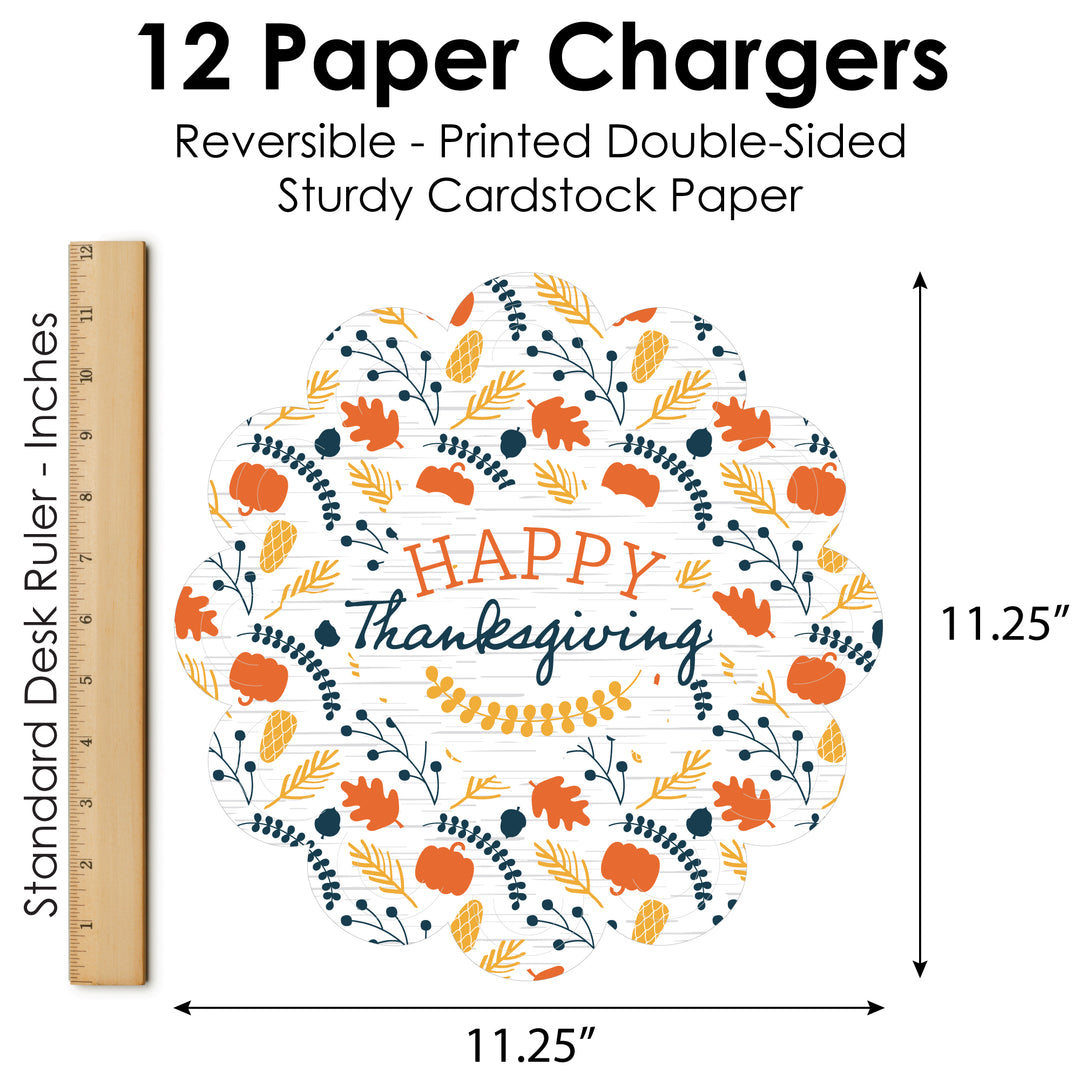 Happy Thanksgiving - Fall Harvest Party Round Table Decorations - Paper Chargers - Place Setting For 12