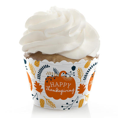 Happy Thanksgiving - Fall Harvest Party Decorations - Party Cupcake Wrappers - Set of 12