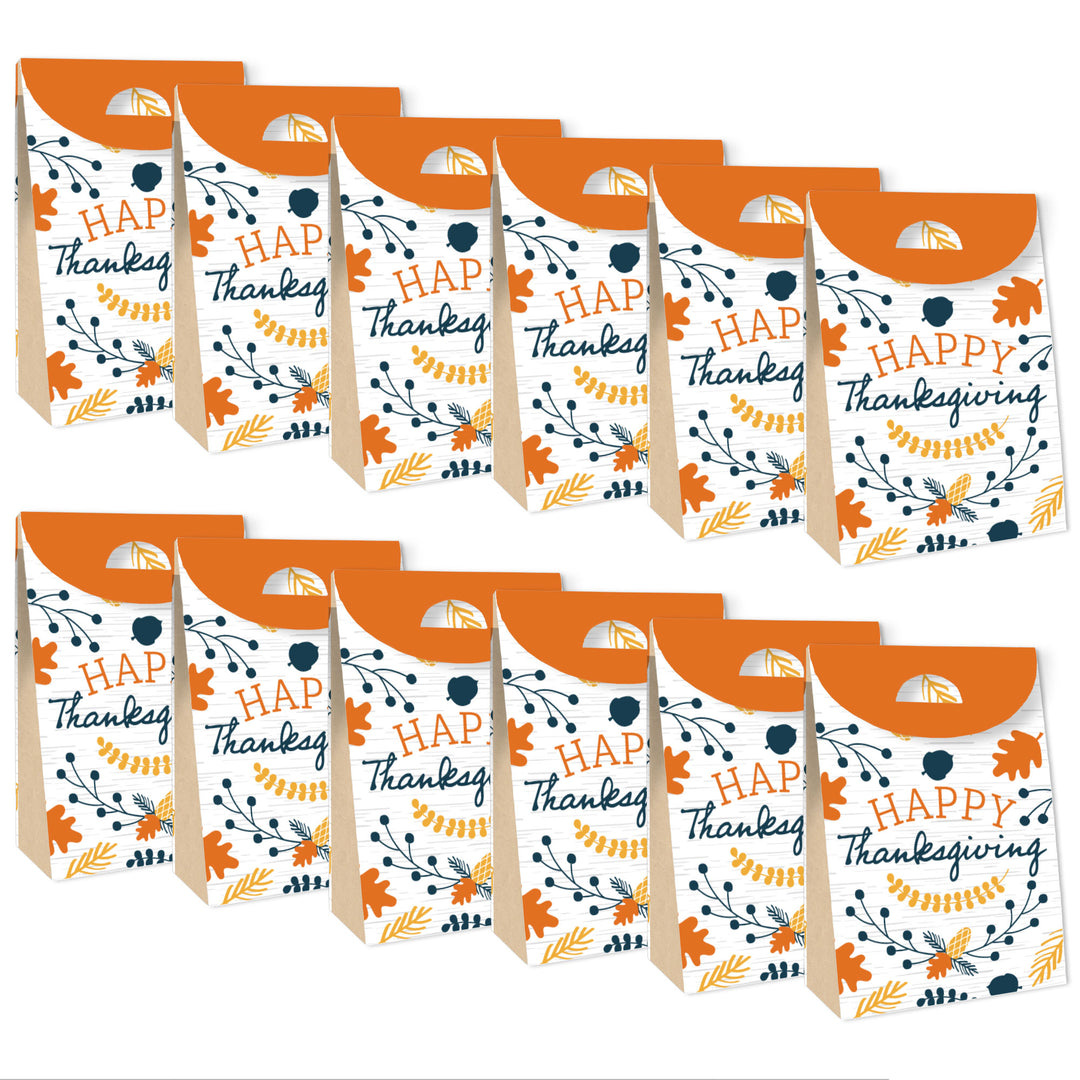 Happy Thanksgiving - Fall Harvest Gift Favor Bags - Party Goodie Boxes - Set of 12
