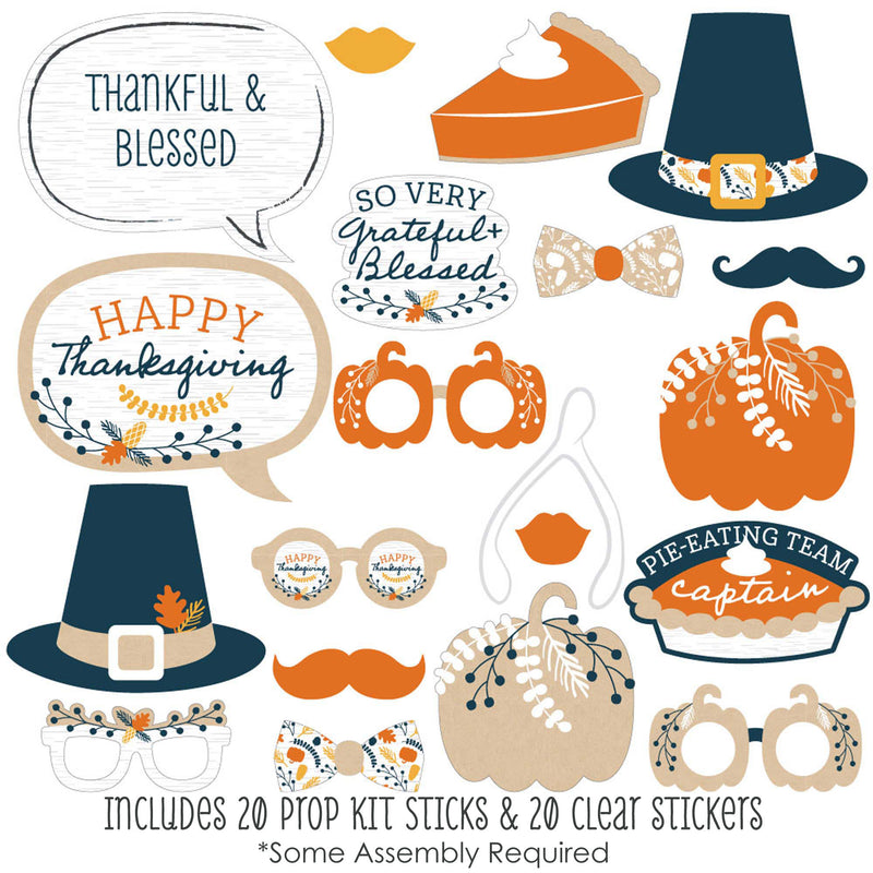 Happy Thanksgiving - Fall Harvest Party Photo Booth Props Kit - 20 Count