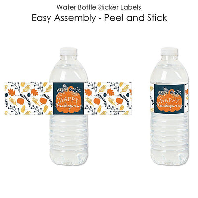 Happy Thanksgiving - Fall Harvest Party Water Bottle Sticker Labels - Set of 20