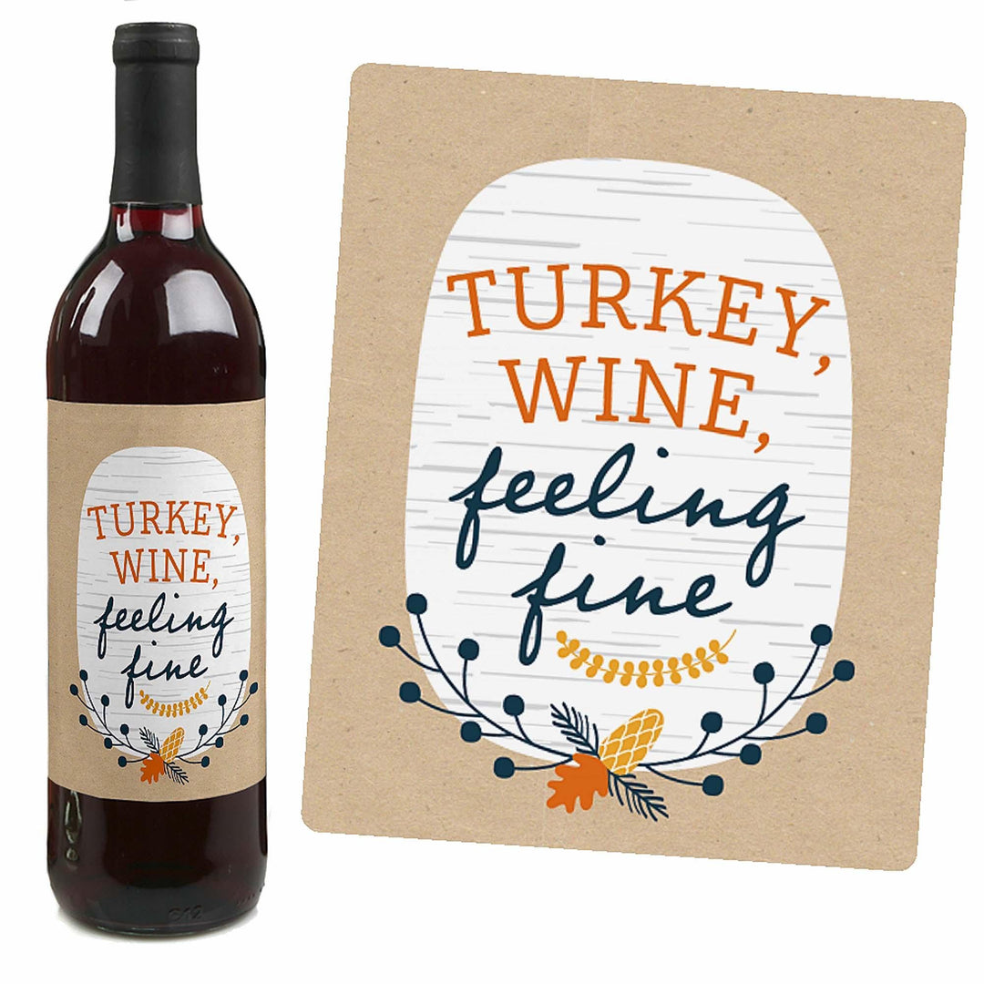 Happy Thanksgiving - Fall Harvest Party Decorations for Women and Men - Wine Bottle Label Stickers - Set of 4