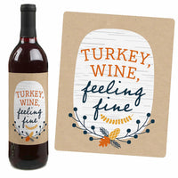 Happy Thanksgiving - Fall Harvest Party Decorations for Women and Men - Wine Bottle Label Stickers - Set of 4