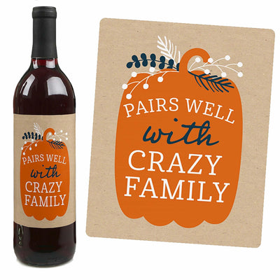 Happy Thanksgiving - Fall Harvest Party Decorations for Women and Men - Wine Bottle Label Stickers - Set of 4