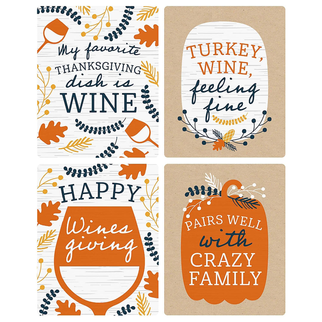 Happy Thanksgiving - Fall Harvest Party Decorations for Women and Men - Wine Bottle Label Stickers - Set of 4