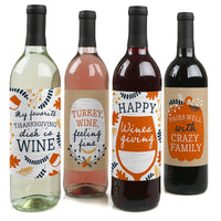 Happy Thanksgiving - Fall Harvest Party Decorations for Women and Men - Wine Bottle Label Stickers - Set of 4