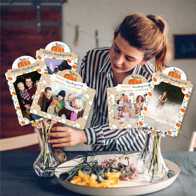 Happy Thanksgiving - Fall Harvest Party Picture Centerpiece Sticks - Photo Table Toppers - 15 Pieces