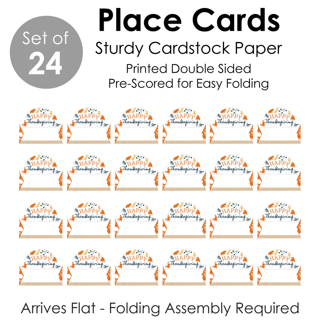 Happy Thanksgiving - Fall Harvest Party Tent Buffet Card - Table Setting Name Place Cards - Set of 24