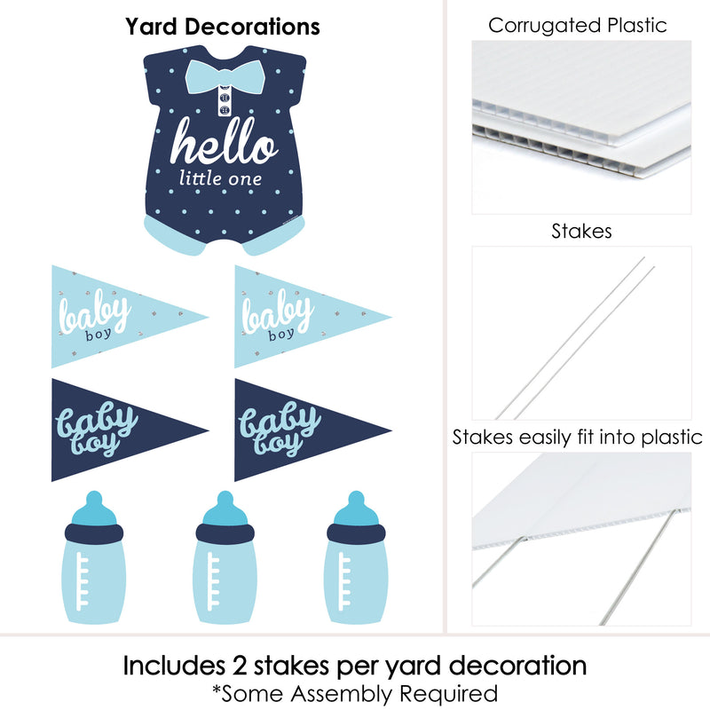 Hello Little One - Blue and Silver - Yard Sign & Outdoor Lawn Decorations - Boy Baby Shower Yard Signs - Set of 8