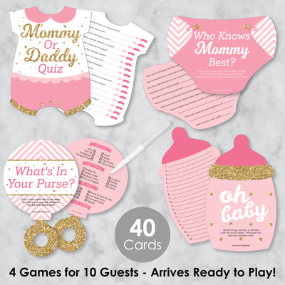Hello Little One - Pink and Gold - 4 Girl Baby Shower Games - 10 Cards Each - Gamerific Bundle